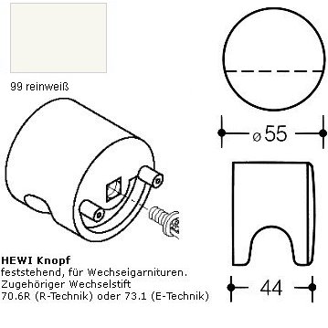 HEWI 122.23FK 99 Türknopf mit Griffmulde feststehend reinweiß